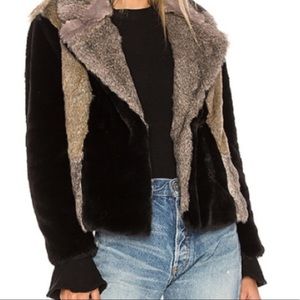 Rebecca Taylor patched faux fur jacket with side pockets.